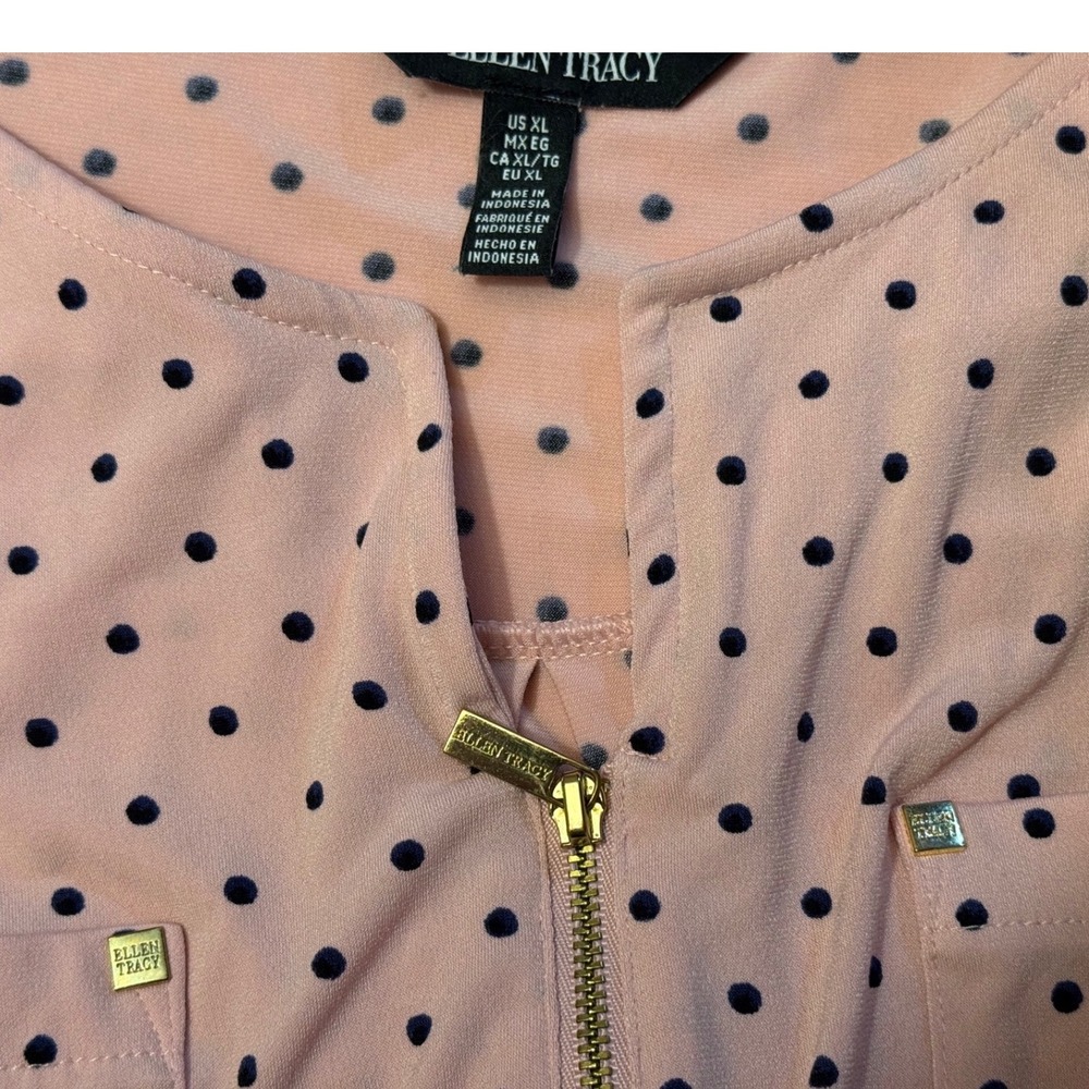 Ellen Tracy‎ Pink Polka Dot Quarter Zip 3/4 Sleeve Tunic Top Women XL - Picture 3 of 6